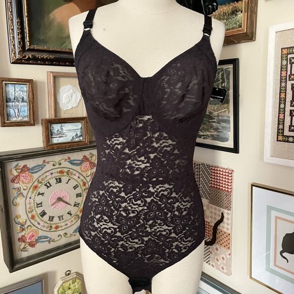 Bali Black Lace Nylon/Spandex Shaping Bodysuit with Adjustable Straps Size 40DD - Picture 1 of 6
